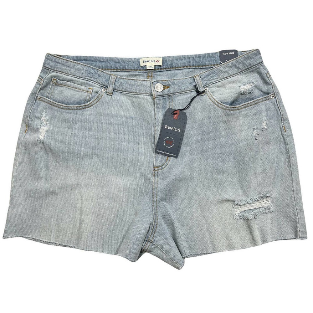 Rewind LA Womens Denim Mini Shorts Distressed Light Wash Size 17/33W w 5 Pockets